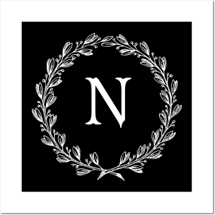 Beautiful Letter N Alphabet Initial Monogram Wreath Posters and Art